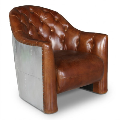 Aviatore Chesterfield Sedia Vintage in Pelle Poltrona Lounge Vintage Cocktail.