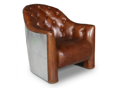 Aviatore Chesterfield Sedia Vintage in Pelle Poltrona Lounge Vintage Cocktail.