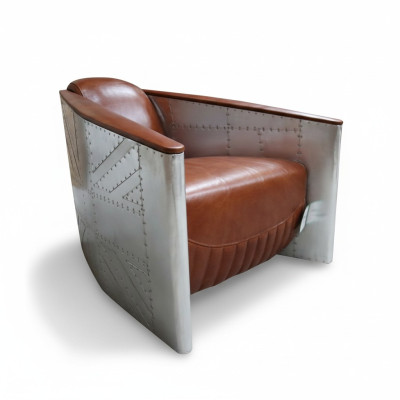 Divano poltrona in pelle vera divano club Lounge Aviator Vintage Alluminio Aereo Retrò