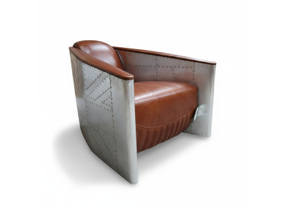 Divano poltrona in pelle vera divano club Lounge Aviator Vintage Alluminio Aereo Retrò
