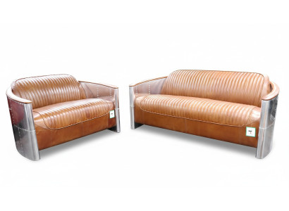 Lussuoso set di divani vintage in alluminio e pelle, mobili in metallo divani poltrone.