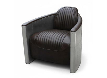 Divano poltrona Aviator Couch club Lounge in alluminio retro aeronautico in pelle vintage.