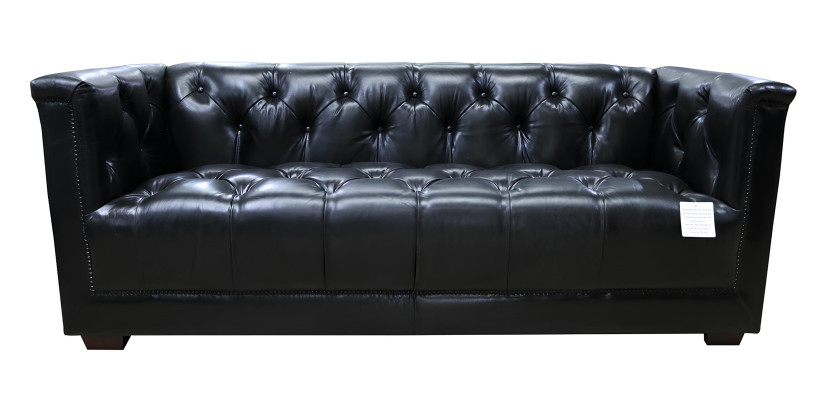 Divano Chesterfield 3 posti vintage in vera pelle da aviatore di aereo in alluminio.