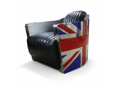 Vera pelle poltrona in pelle vintage poltrona decorativa design Rocket Union Jack Vintage