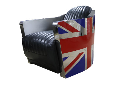 Vera pelle poltrona in pelle vintage poltrona decorativa design Rocket Union Jack Vintage