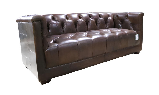 Divano Chesterfield 3 posti vintage in pelle marrone shabby