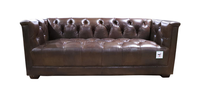 Divano Chesterfield 3 posti vintage in pelle marrone shabby