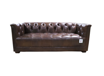 Divano Chesterfield 3 posti vintage in pelle marrone shabby