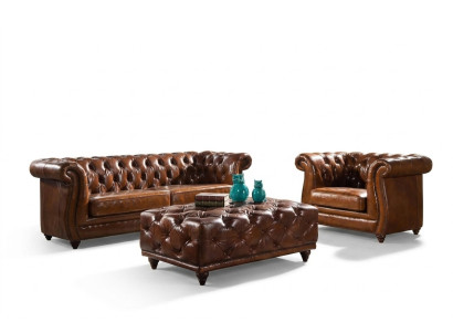 Sofà Chesterfield vintage in pelle condivano imbottito 3+1 posti set da 2 pezzi.