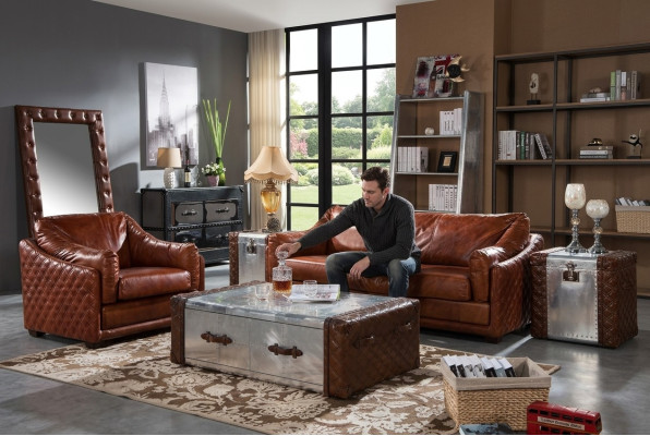 Divano Chesterfield 3 posti Chesterfield in pelle vintage marrone stile mobili a tre posti