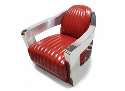 Aereo Sedia in Pelle Vintage Rossa Vera Pelle Stile Retrò Poltrona Design Club