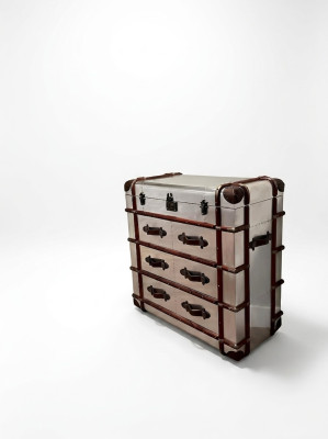 Comò in alluminio valigia vintage, credenza da aviatore, mobili di design.