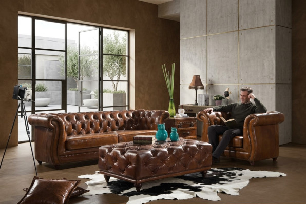 Design Divano a tre posti del club in pelle vintage NUOVO
