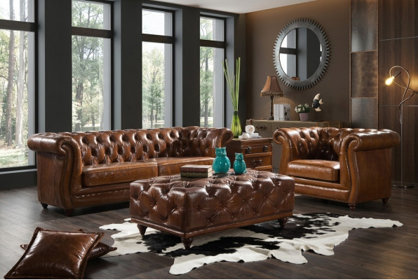 Design Divano a tre posti del club in pelle vintage NUOVO