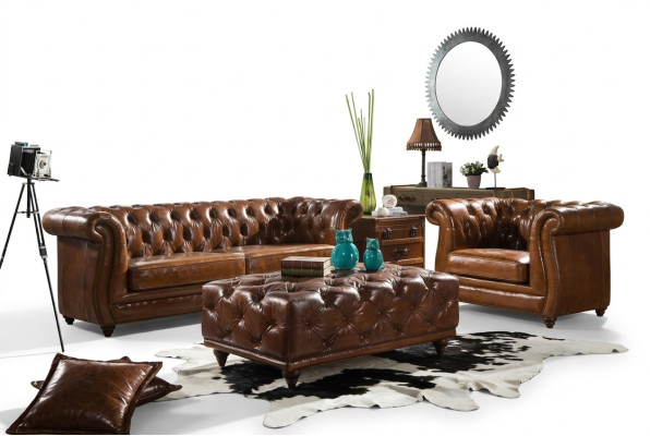 Design Divano a tre posti del club in pelle vintage NUOVO