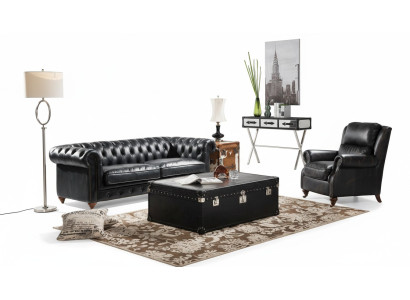 Set di divani Chesterfield di lusso 3+1 posti con tavolino da caffè in pelle, set di 4 pezzi.
