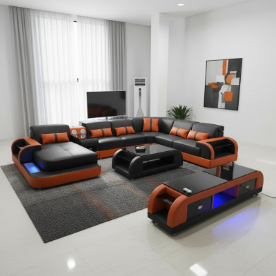 Design divano d'angolo in pelle divano ad angolo lussuoso soggiorno, divano letto, divano imbottito