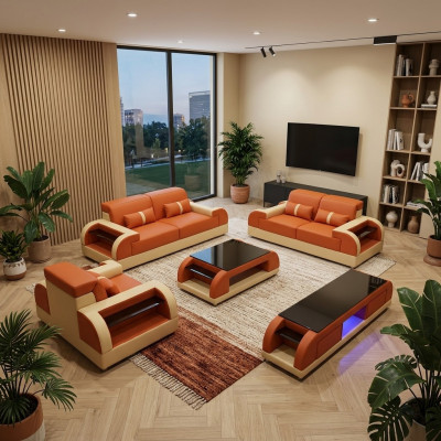 Sofà set 3 2 1 poltrona tavolino credenza set design moderno 5 pezzi.