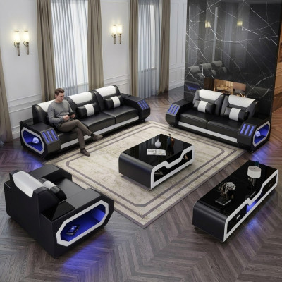 Divano in pelle Composizione angolare 3 posti Moderno design Divano con USB
