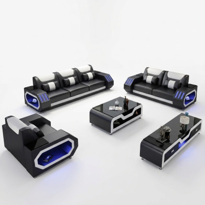 Divano in pelle Composizione angolare 3 posti Moderno design Divano con USB