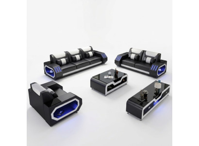 Divano in pelle Composizione angolare 3 posti Moderno design Divano con USB