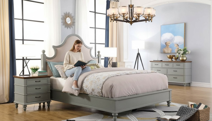 Camera da letto Set Letto 2x Comodino Console Letti Tessile Doppio Hotel Imbottito