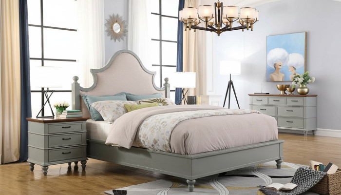 Camera da letto Set Letto 2x Comodino Console Letti Tessile Doppio Hotel Imbottito