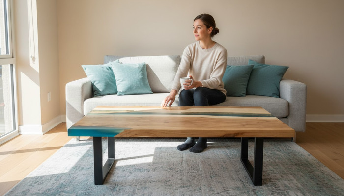 Tavolo da caffè River Table in resina epossidica Massello Tavoli 120x70 Tavolo fluviale Legno vero