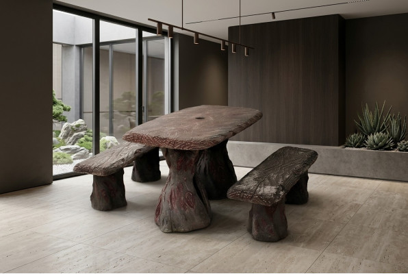 Mobili da giardino tavolo con 2 panche set da giardino in pietra legno