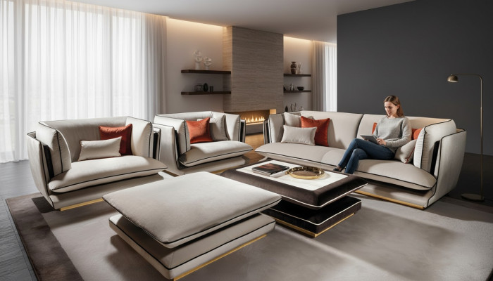 Set di divani 3 posti con pouf 311 Mobili da soggiorno Divano Gruppo di imbottiti Couch arredoclassic