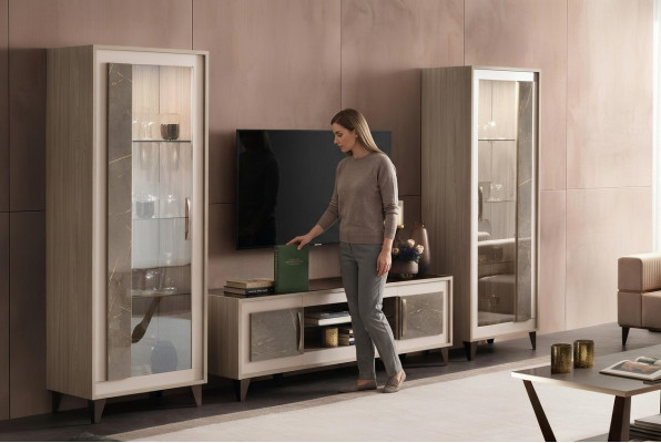 Muro attrezzato design Sideboard 2x armadio rtv Lowboard credenza 3 pezzi set Vetrina