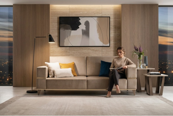 Divano 3 posti Moderno Lusso Imbottito Tessuto Beige arredoclassic