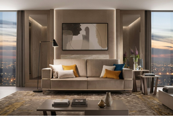 Divano 3 posti Moderno Lusso Imbottito Tessuto Beige arredoclassic