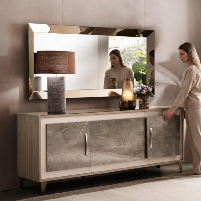 Buffet Mobile Consolle Specchio 2 pezzi Comodini Mobili in legno Sideboard arredoclassic