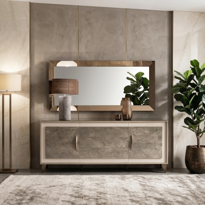Buffet Mobile Consolle Specchio 2 pezzi Comodini Mobili in legno Sideboard arredoclassic