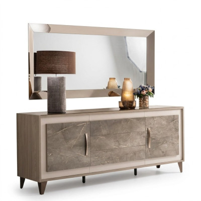 Buffet Mobile Consolle Specchio 2 pezzi Comodini Mobili in legno Sideboard arredoclassic
