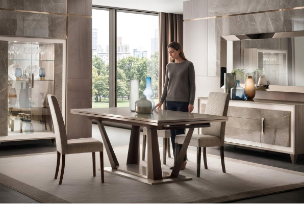 Mobili di lusso, tavolo da pranzo, tavolo, sala da pranzo, soggiorno, legno, acciaio inox, design, tavoli, nuovo