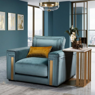 Poltrona Club Lounge Design Poltrona Imbottita Divano TV Blu arredoclassico