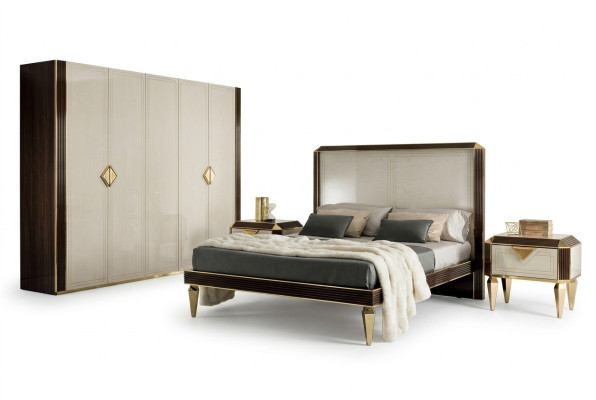 Letto 2x Comodino 3 pezzi. Camera da letto Letto di lusso 180x200 Camera arredoclassic