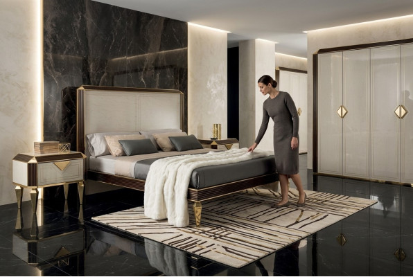 Letto Letti Hotel di lusso Design matrimoniale Camera da letto Beige	arredoclassic