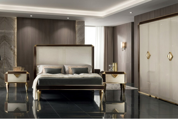 Letto Letti Hotel di lusso Design matrimoniale Camera da letto Beige	arredoclassic