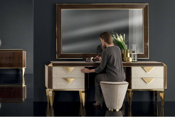 Specchio con tavolino da toeletta + sgabello Comò per toilette Tavolino per truccarsi Cosmetici arredoclassici