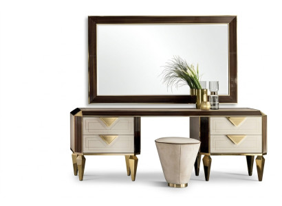 Specchio con tavolino da toeletta + sgabello Comò per toilette Tavolino per truccarsi Cosmetici arredoclassici