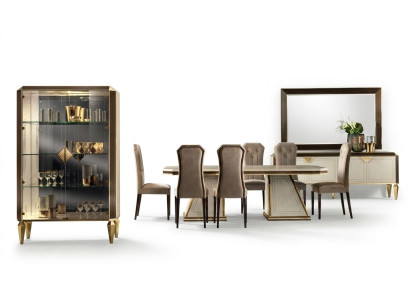 Set da pranzo 10 pezzi Vetrina Tavolo 6 sedie Credenza Specchio Mobili Legno