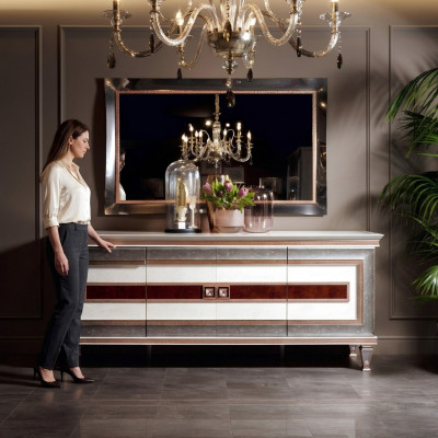 Comò con specchio in legno Mobiletto Lusso Mobili 2 pezzi Complementi d'arredo