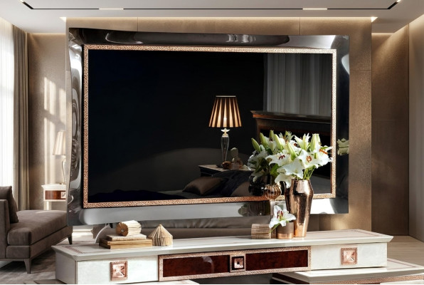 Specchio a cornice in legno di design classico per soggiorno con credenza per ingresso in stile barocco rococò
