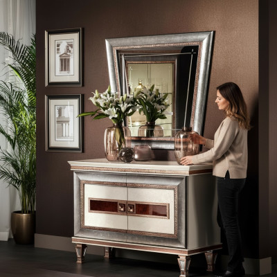 Console tavolo comò con specchio Set di mobili di lusso Console 2 pezzi. Made in Italy