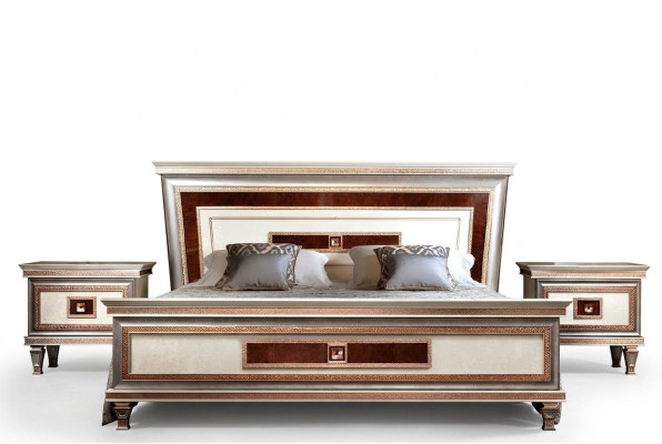 Letto 2x comodini 3 pezzi. Mobili italiani per la camera da letto. Letti in legno nuovi.