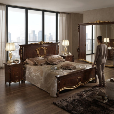 Classica camera da letto set letto 2x comodino lusso mobili 3 pezzi legno nuovo