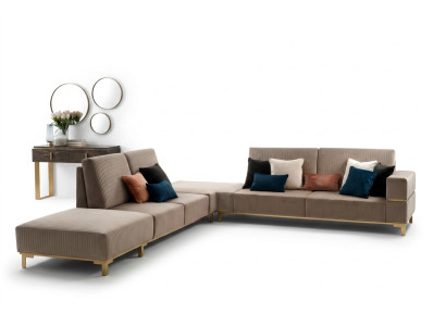 Mobili di lusso Divano ad angolo Forma a L Design Imbottitura Tessuto Divani in legno Set